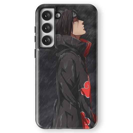 Itachi In the Rain with Akatsuki Cloak Tempered Glass Tough Samsung Case