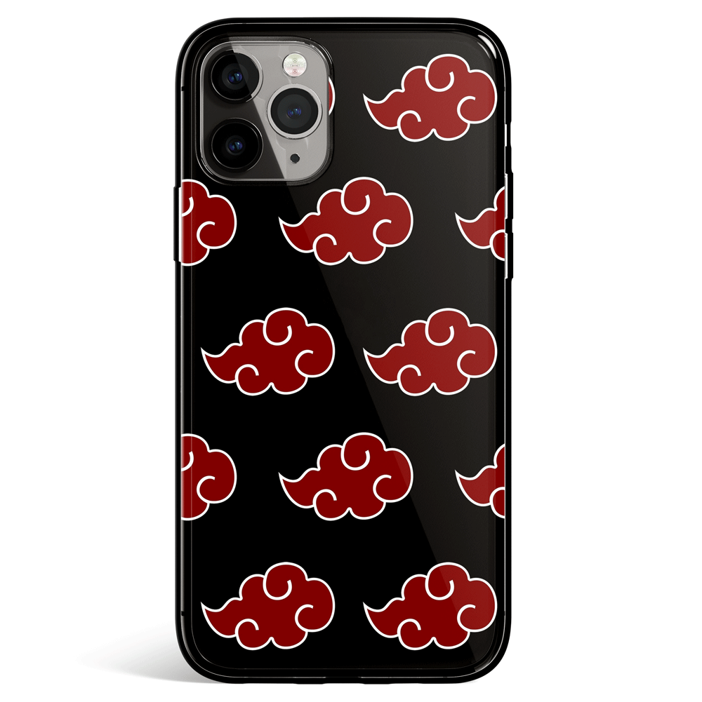 Naruto Akatsuki Red Clouds Tempered Glass Soft Silicone iPhone Case