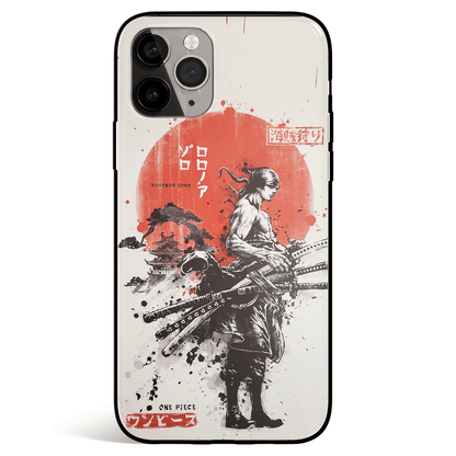 One Piece Zoro Japanese Style Ink Painting Tempered Glass Soft Silicone iPhone Case