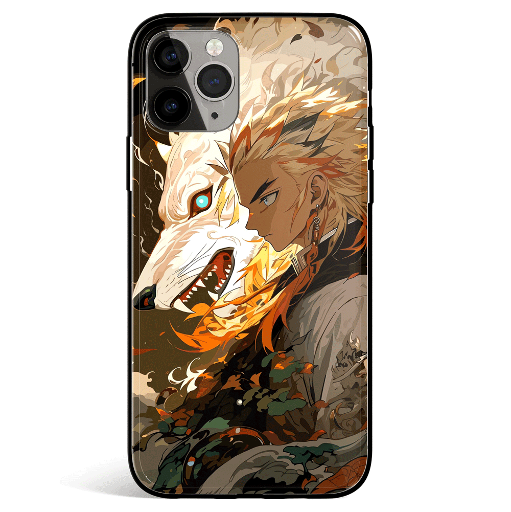 Demon Slayer Rengoku Wolf Tempered Glass Soft Silicone iPhone Case