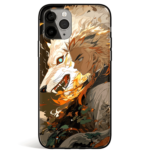 Demon Slayer Rengoku Wolf Tempered Glass Soft Silicone iPhone Case