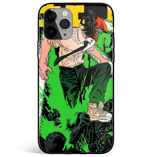 Chainsaw Man Green Tempered Glass Soft Silicone iPhone Case