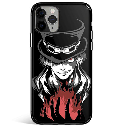 One Piece Sabo Fire Tempered Glass Soft Silicone iPhone Case