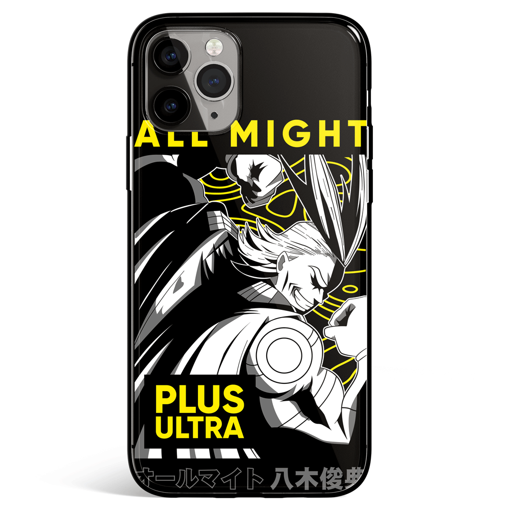 My Hero Academia All Might Plus Ultra Tempered Glass Soft Silicone iPhone Case