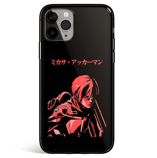 Attack on Titan Mikasa Tempered Glass Soft Silicone iPhone Case