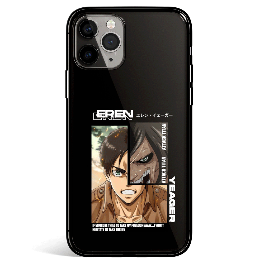 Attack on Titan Eren Tempered Glass Soft Silicone iPhone Case