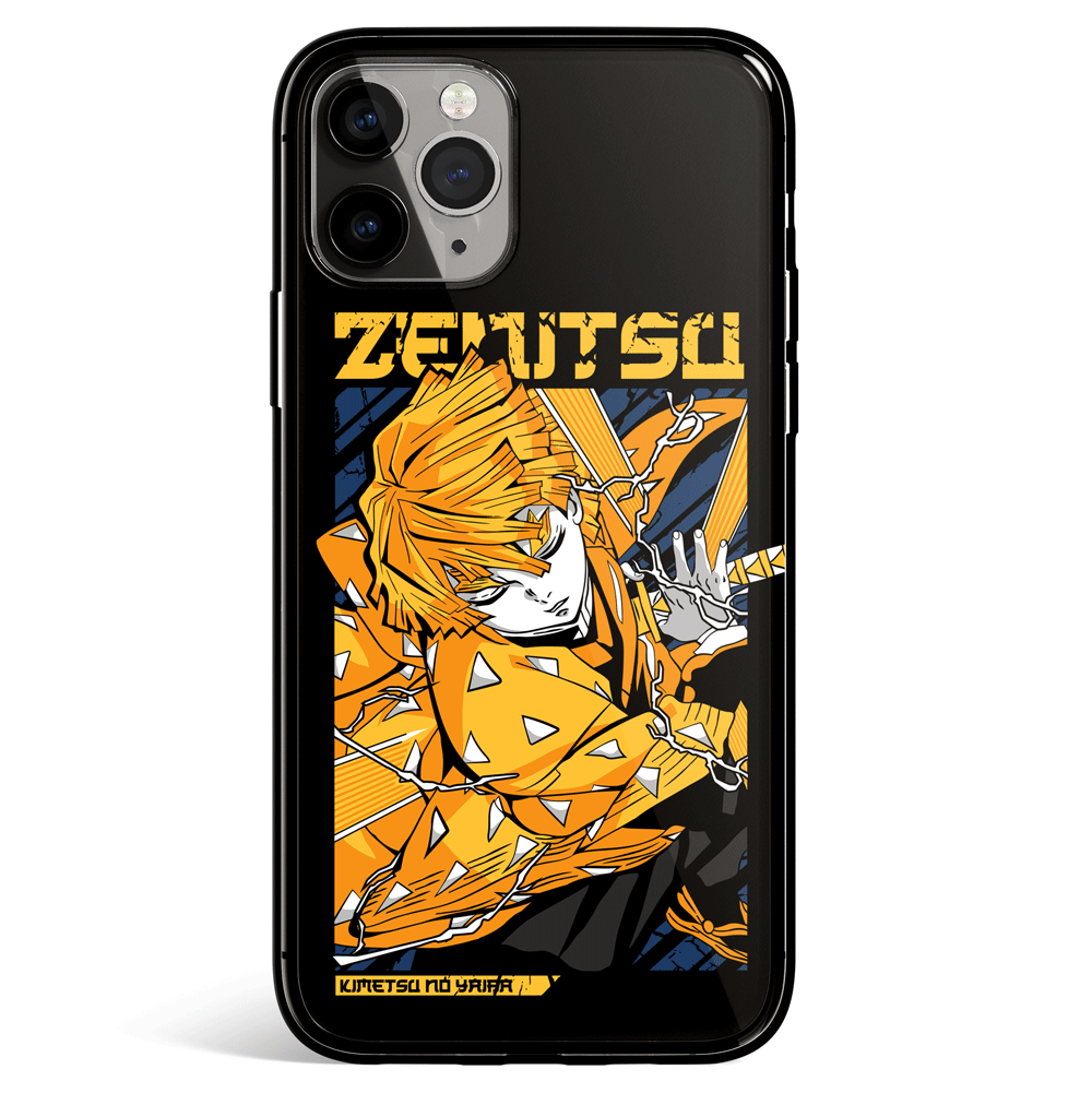 Demon Slayer Zenitsu Trurder Brething Yellow Tempered Glass Soft Silicone iPhone Case