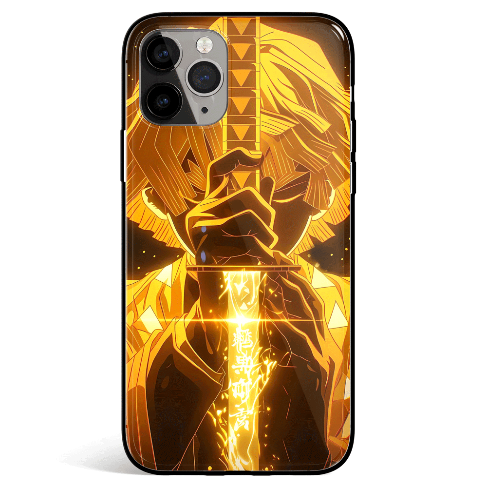 Demon Slayer Zenitsu Trurder Brething Sword Tempered Glass Soft Silicone iPhone Case