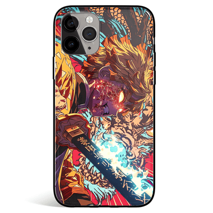 Demon Slayer Zenitsu Trurder Brething Yellow Tempered Glass Soft Silicone iPhone Case