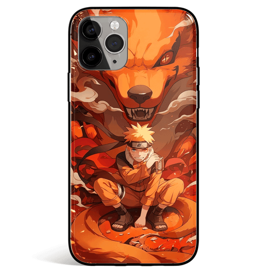 Naruto and Kurama Tempered Glass Soft Silicone iPhone Case