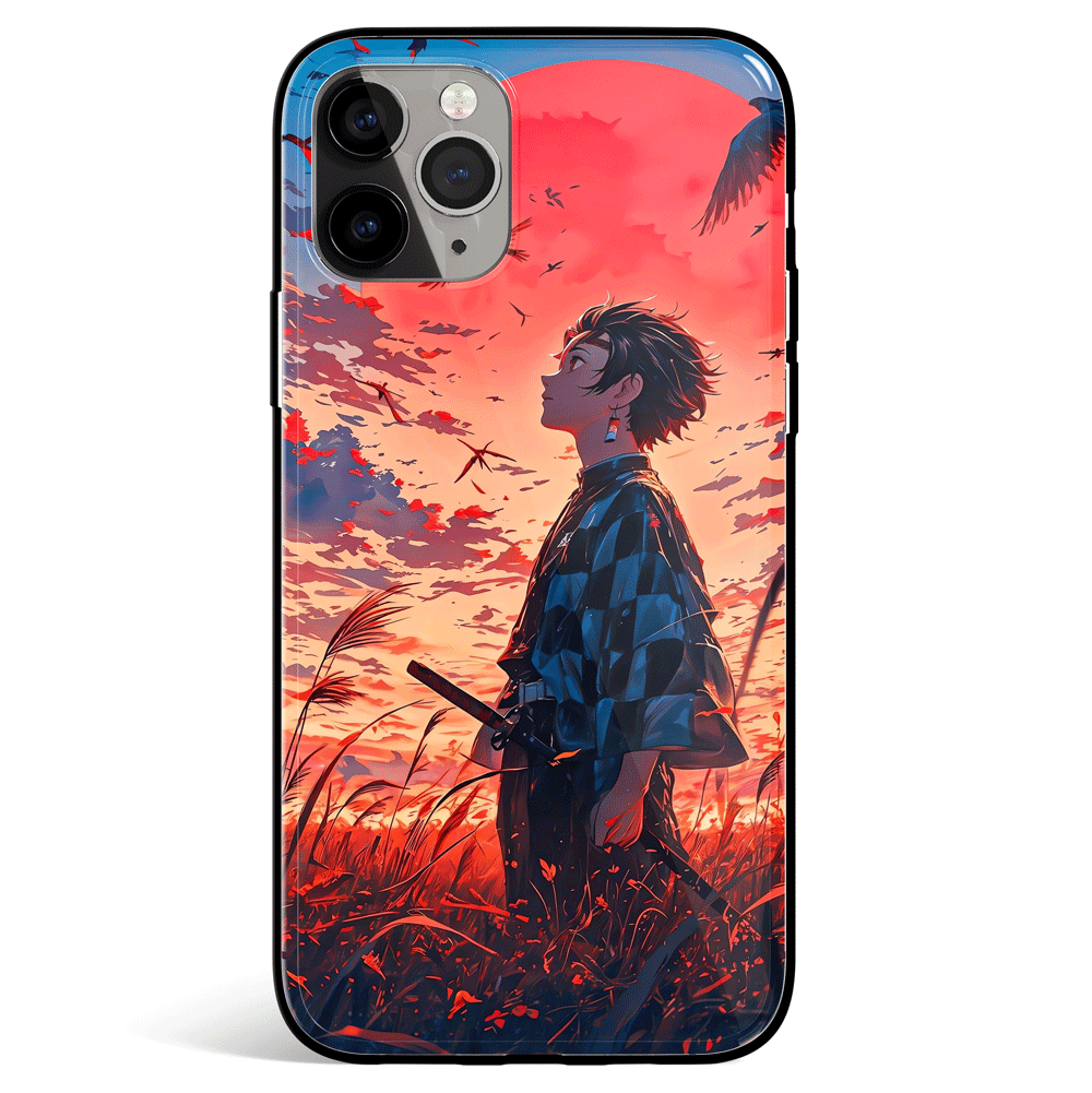 Demon Slayer Tanjiro Japanese Style Tempered Glass Soft Silicone iPhone Case