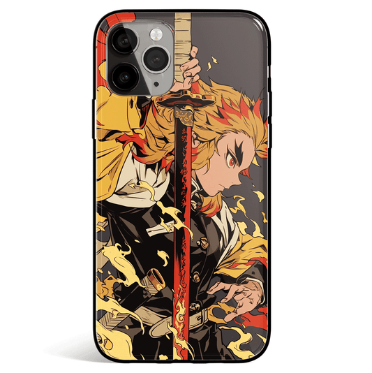 Demon Slayer Rengoku Sword Japanese Style Tempered Glass Soft Silicone iPhone Case