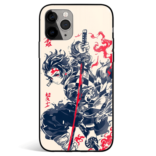 Demon Slayer Tanjiro Ink Painting Tempered Glass Soft Silicone iPhone Case