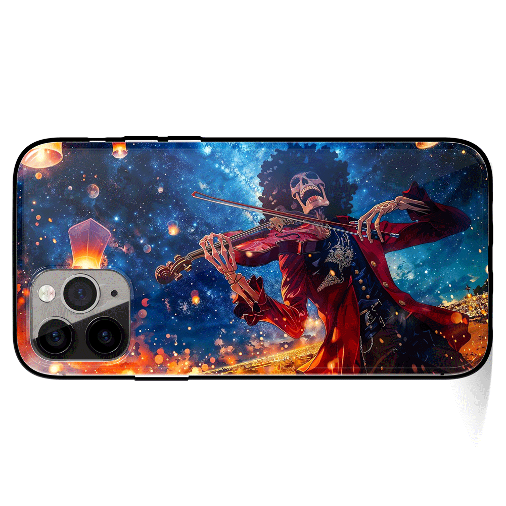 One Piece Brook Playing the Violin Tempered Glass Soft Silicone iPhone Case