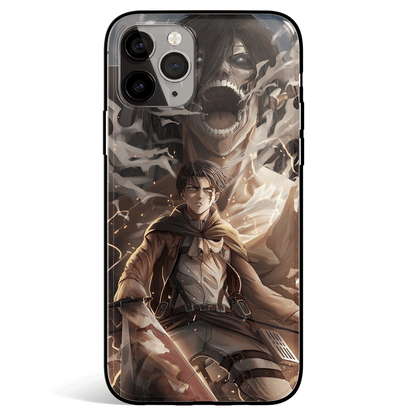 Attack on Titan Eren and Levi Tempered Glass Soft Silicone iPhone Case