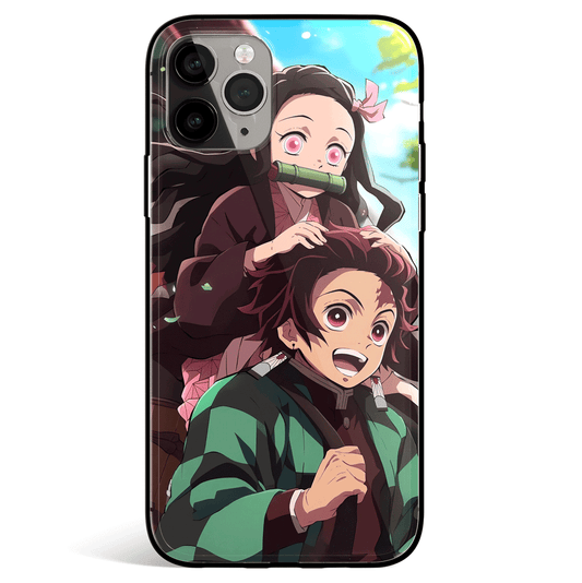 Demon Slayer Tanjiro and Nezuko Tempered Glass Soft Silicone iPhone Case