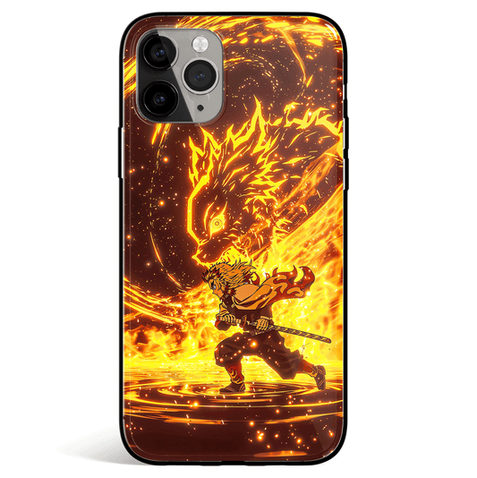 Demon Slayer Flame Hashira Rengoku Tempered Glass Soft Silicone iPhone Case