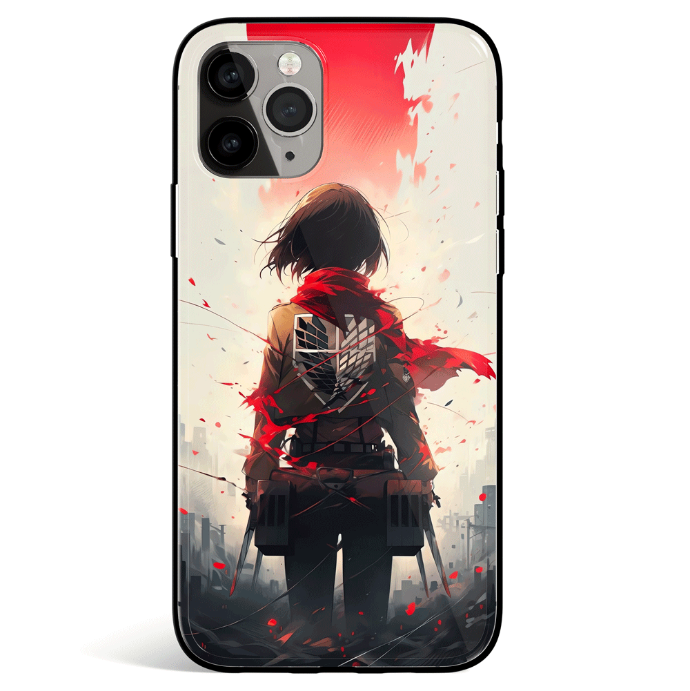 Attack on Titan Mikasa Tempered Glass Soft Silicone iPhone Case