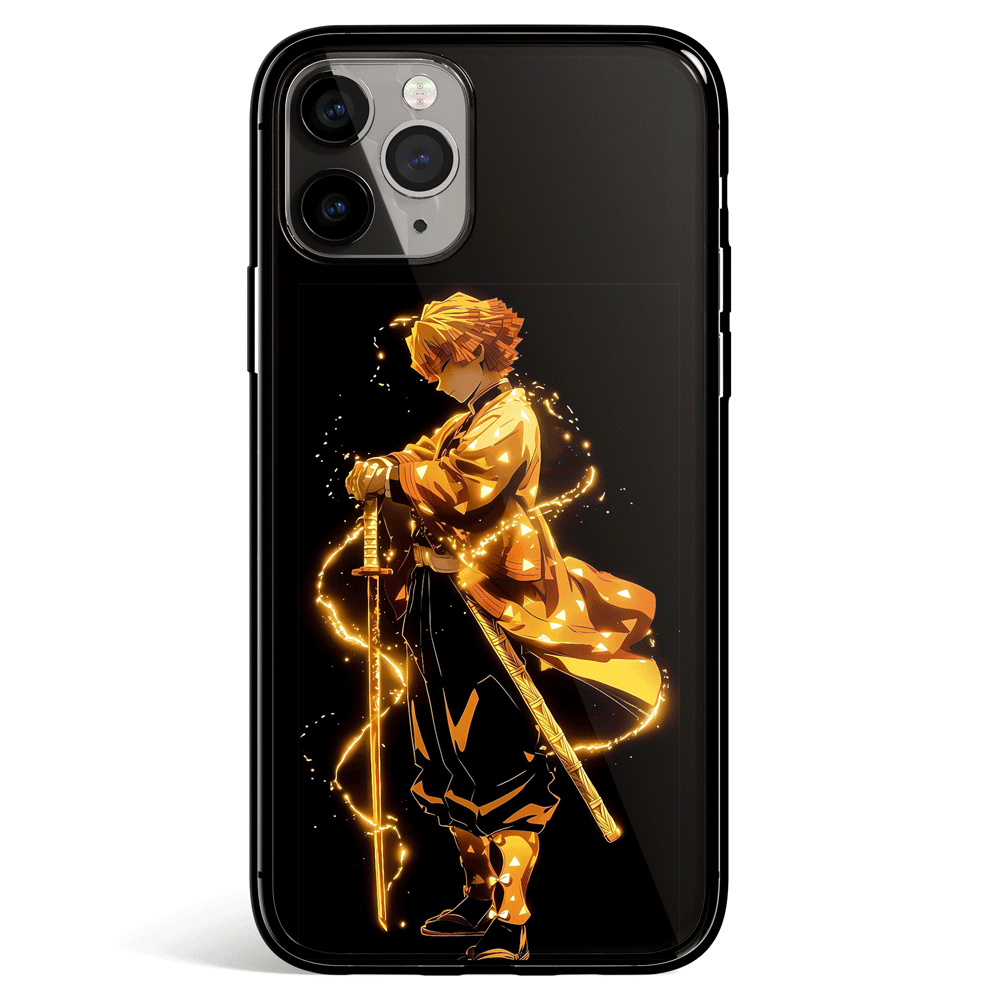 Demon Slayer Zenitsu Tempered Glass Soft Silicone iPhone Case