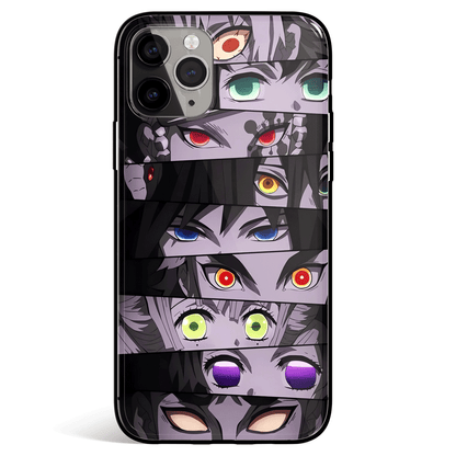 Demon Slayer Eyes Tempered Glass Soft Silicone iPhone Case