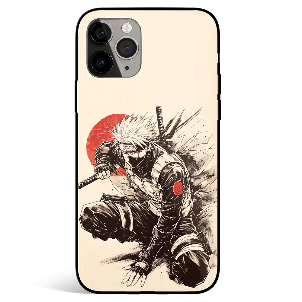 Naruto Kakashi Ink Painting Japanese Tempered Glass Soft Silicone iPhone Case