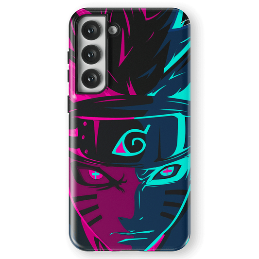 Naruto Pink and Blue Silhouette Samsung Tempered Glass Tough Phone Case