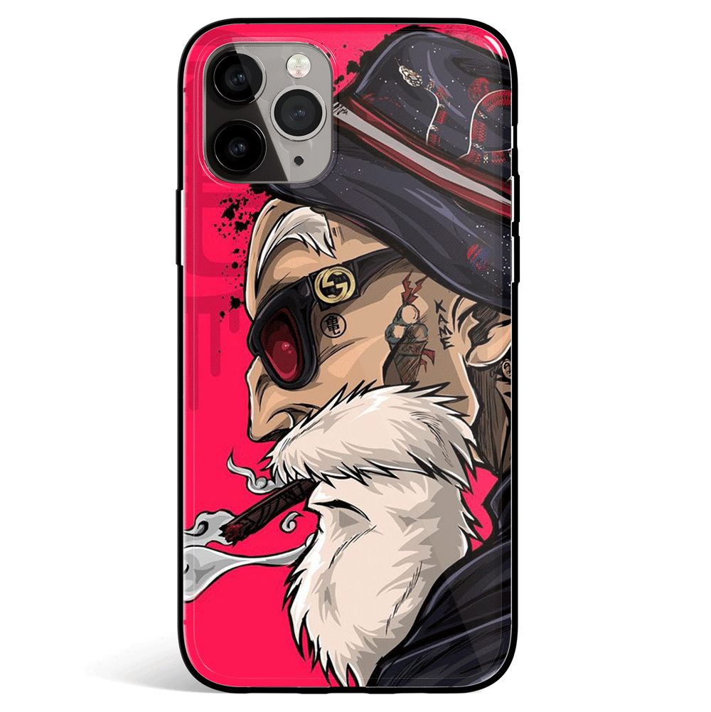 Hand-Drawn Master Roshi Tempered Glass Soft Silicone iPhone Case