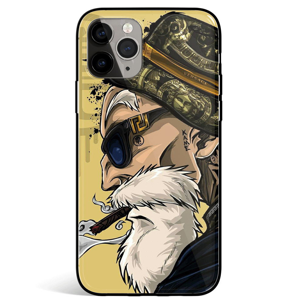 Hand-Drawn Master Roshi Tempered Glass Soft Silicone iPhone Case