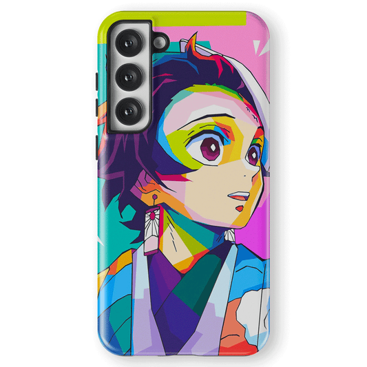 Demon Slayer Colorful Tanjiro Kamado Tempered Glass Tough Samsung Case