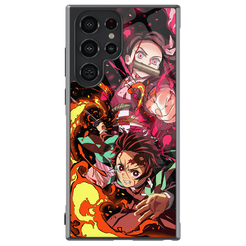 Demon Slayer Tanjiro and Nezuko Tempered Glass Tough Samsung Case