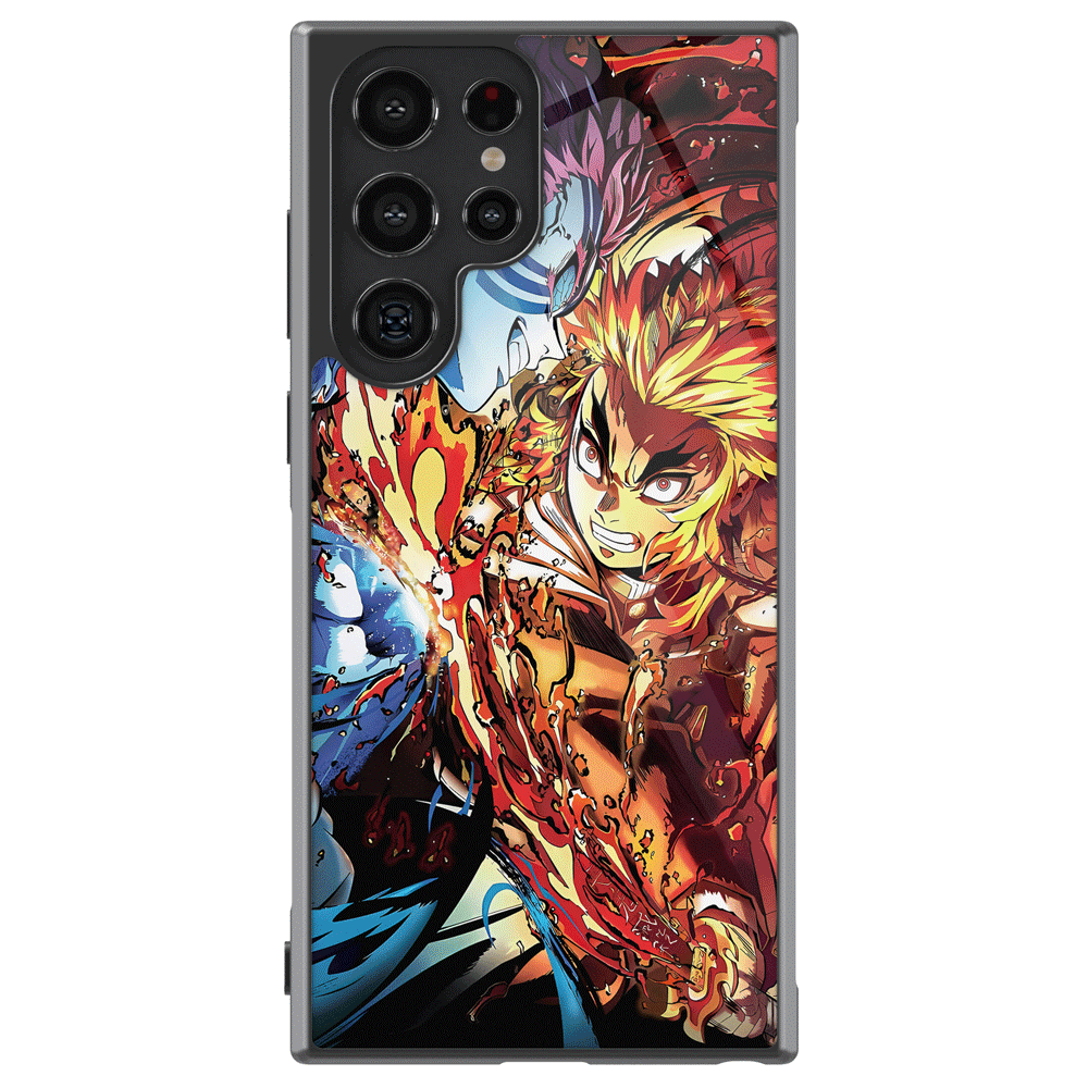 Demon Slayer Kyojuro Battle on the Infinite Train Tempered Glass Tough Samsung Case