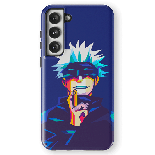 Jujutsu Kaisen Satoru Gojo Pop Art Blue Tempered Glass Tough Samsung Phone Case