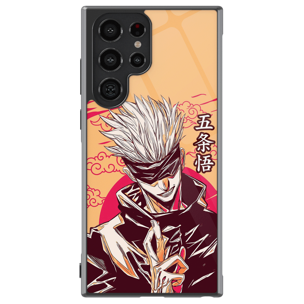 Jujutsu Kaisen Satoru Gojo Pop Art Orange Tempered Glass Tough Samsung Phone Case