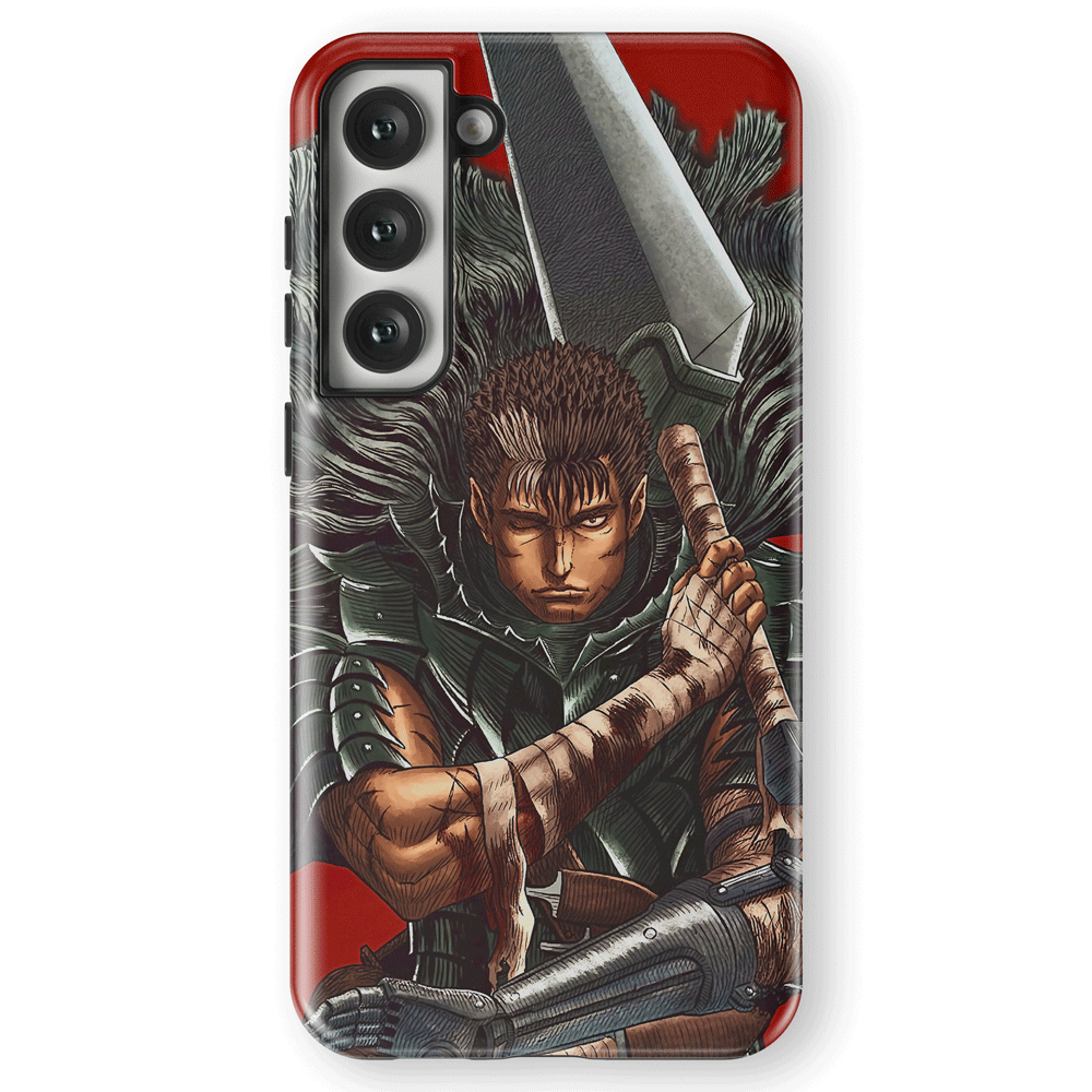 Berserk Black Swordsman Guts 1 Tempered Glass Tough Soft Silicone Samsung Case