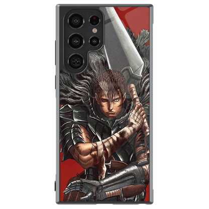 Berserk Black Swordsman Guts 1 Tempered Glass Tough Soft Silicone Samsung Case