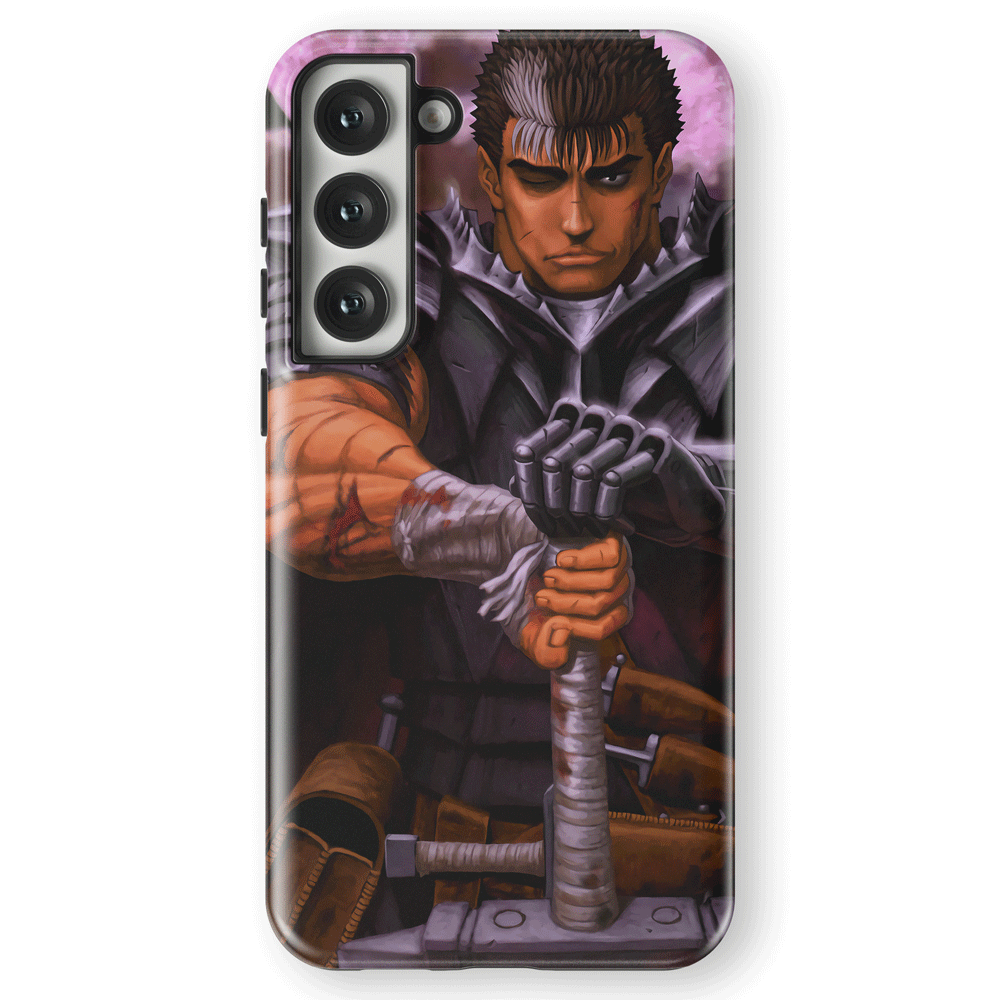 Berserk Black Swordsman Guts 2 Tempered Glass Tough Soft Silicone Samsung Case