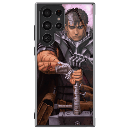 Berserk Black Swordsman Guts 2 Tempered Glass Tough Soft Silicone Samsung Case