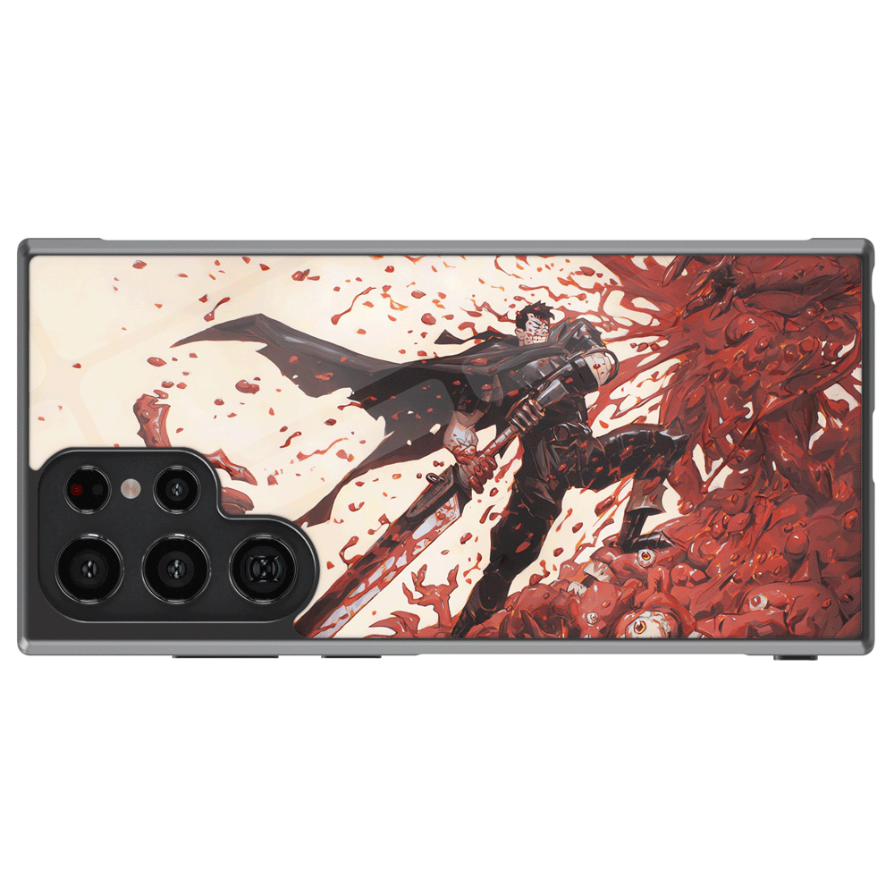 Berserk Fury Guts Tempered Glass Tough Soft Silicone Samsung Case