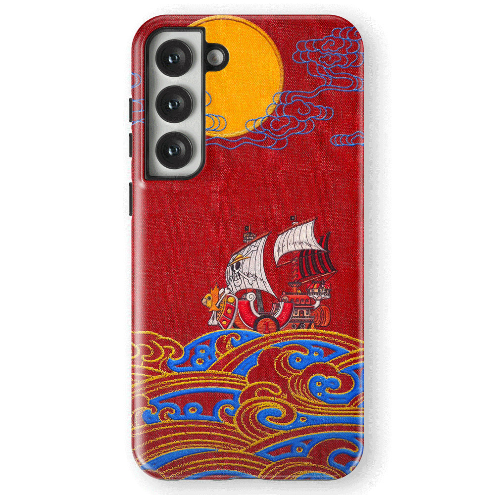 One Piece Thousand Sunny Embroidery Tempered Glass Tough Samsung Galaxy Phone Case