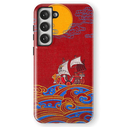 One Piece Thousand Sunny Embroidery Tempered Glass Tough Samsung Galaxy Phone Case