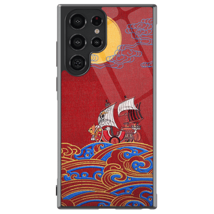 One Piece Thousand Sunny Embroidery Tempered Glass Tough Samsung Galaxy Phone Case