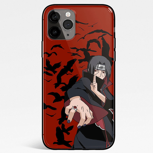 Itachi Sharingan & Summon Crows Bunshinjutsu Tempered Glass Soft Silicone Phone Case-Phone Case-Monkey Ninja-iPhone XR-Tempered Glass-Monkey Ninja