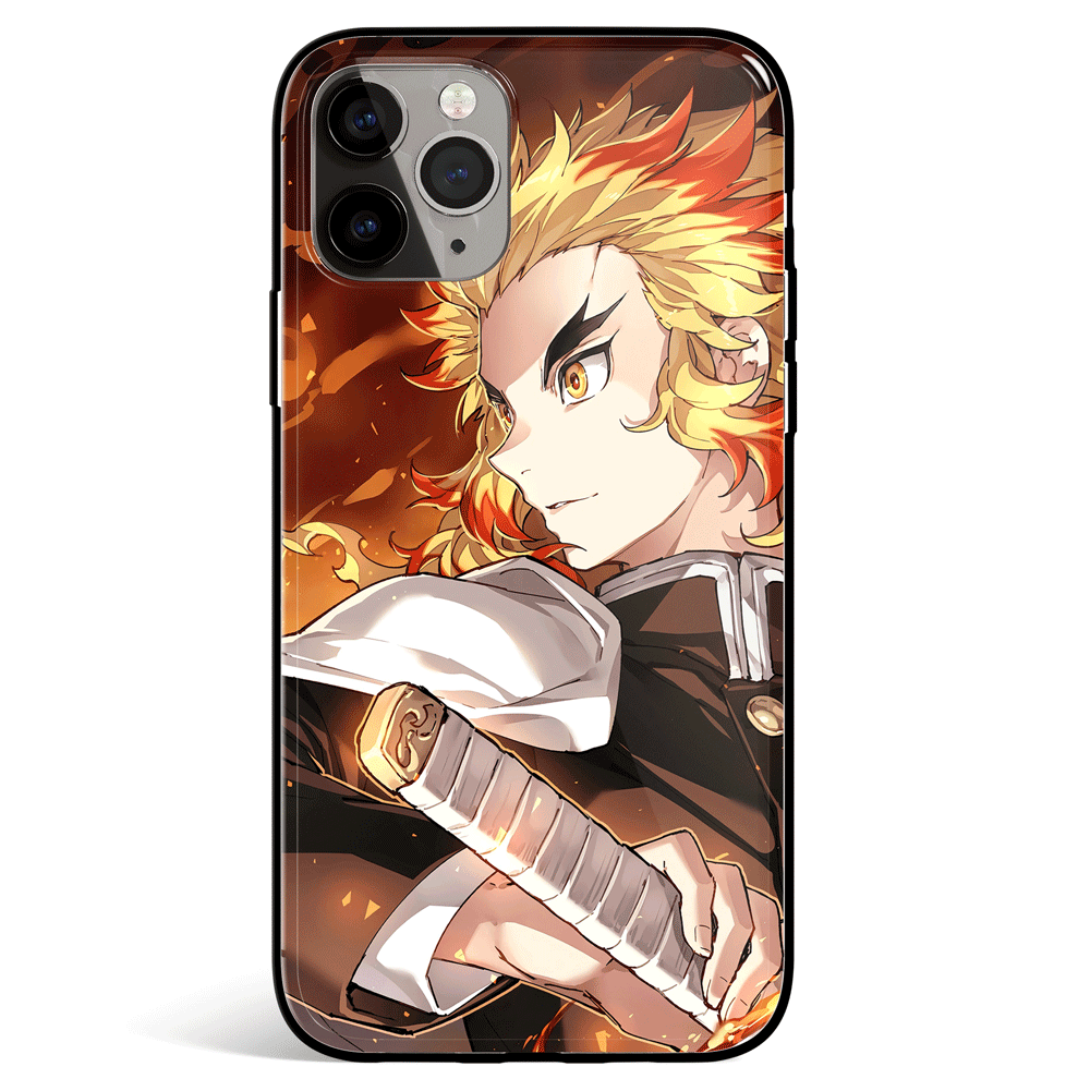 Demon Slayer Kyojuro Rengoku two Tempered Glass Soft Silicone iPhone C ...