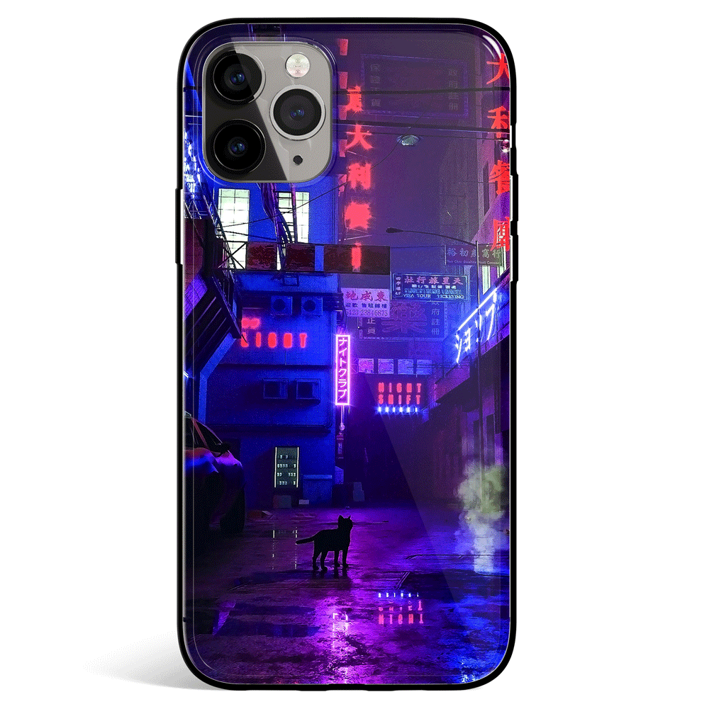 Cyberpunk HK Cat Tempered Glass Soft Silicone iPhone Case-Feature Print Phone Case-Monkey Ninja-iPhone X/XS-Tempered Glass-Monkey Ninja