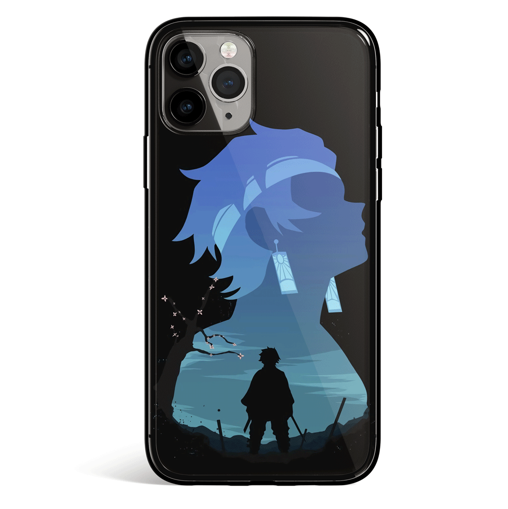 Demon Slayer Tanjiro Blue Silhouette Tempered Glass Soft Silicone iPho ...