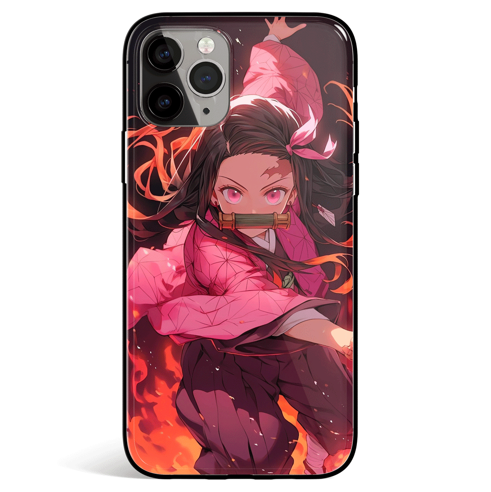 Demon Slayer Nezuko Anime Fighting Tempered Glass Soft Silicone iPhone Case-Phone Case-Monkey Ninja-iPhone X/XS-Tempered Glass-Monkey Ninja