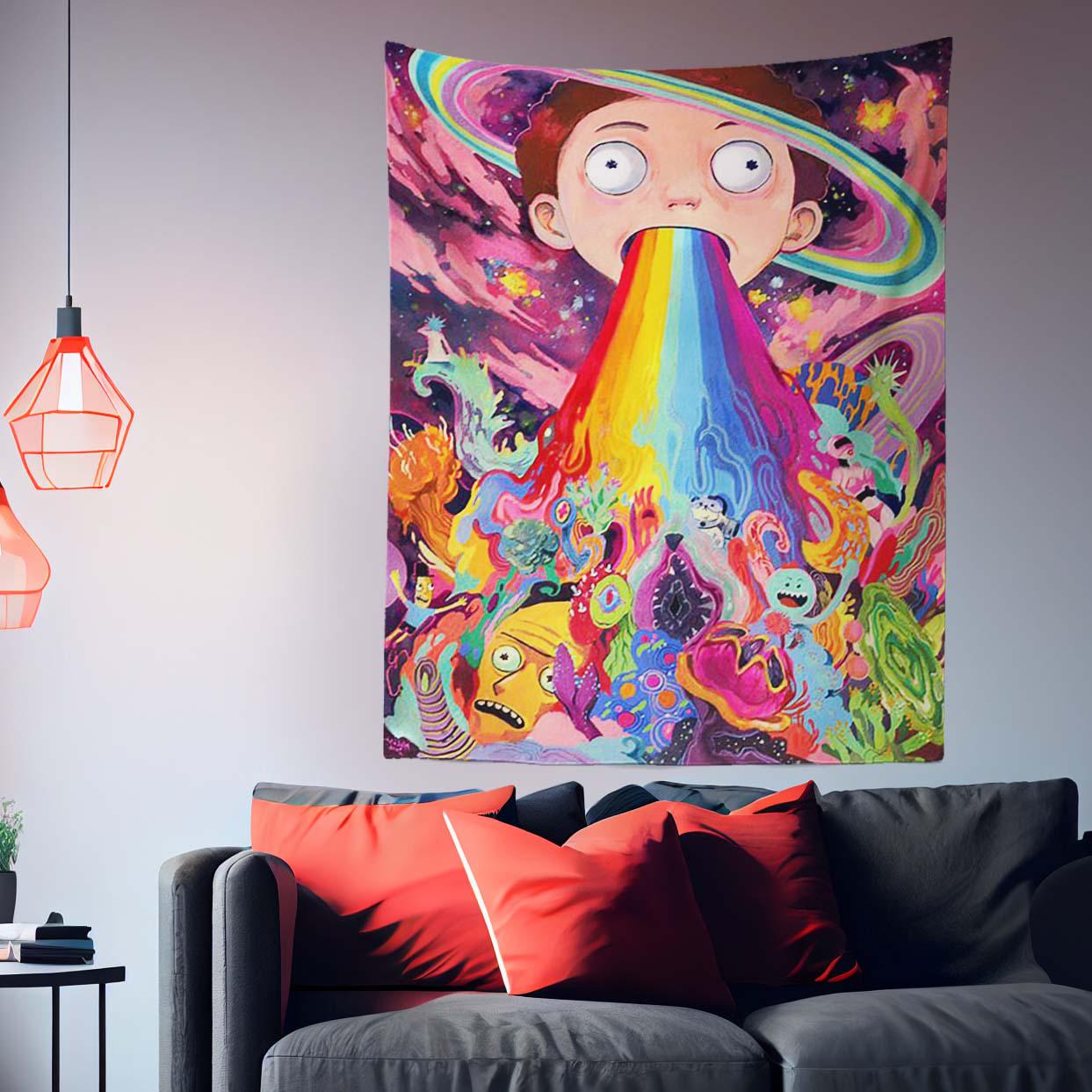 Rainbow Psychedelic Rick&Morty Tapestry-Taspetry-Wallarts Lab-100cm * 150cm-Monkey Ninja