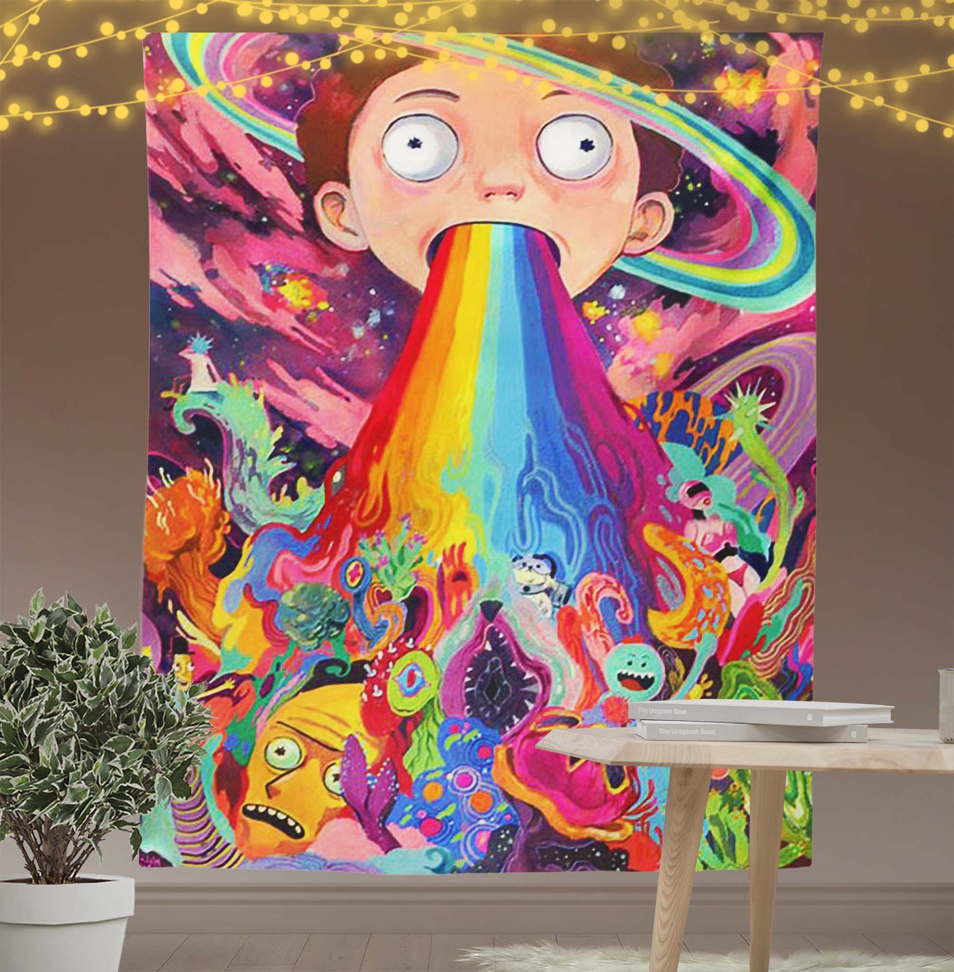 Rainbow Psychedelic Rick&Morty Tapestry-Taspetry-Wallarts Lab-100cm * 150cm-Monkey Ninja