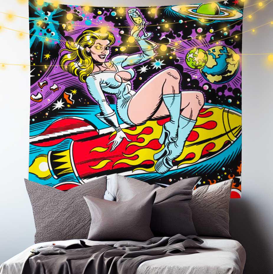 American Vintage Space Girl Tapestry-Taspetry-Wallarts Lab-150cm * 150cm-Monkey Ninja