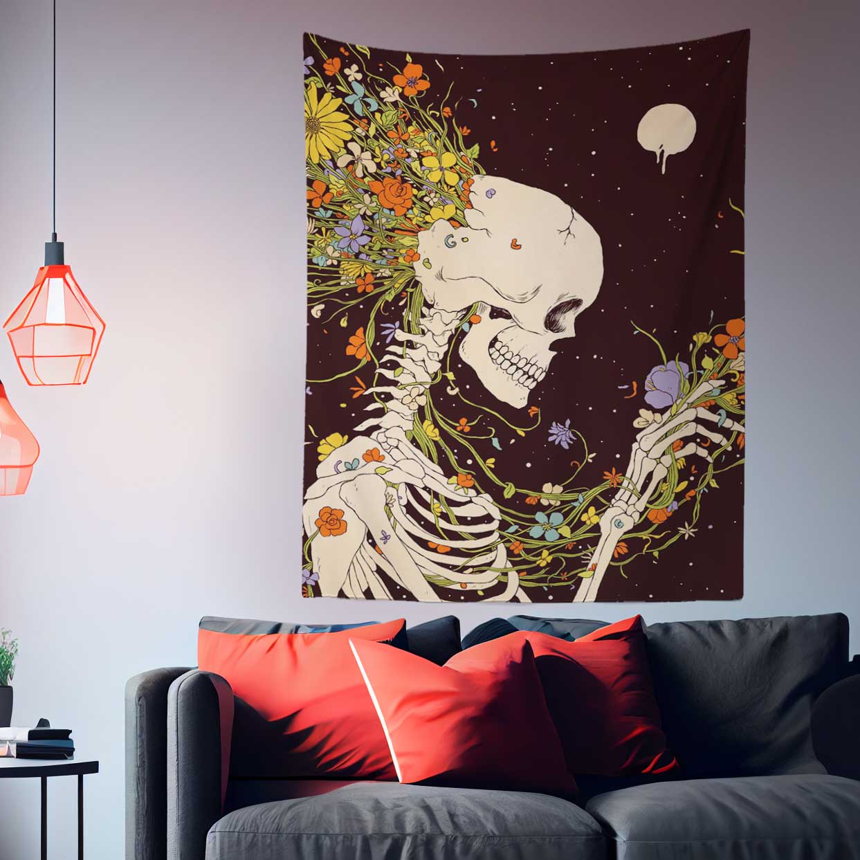 Skull Flora Tapestry-Taspetry-Wallarts Lab-100cm * 150cm-Monkey Ninja